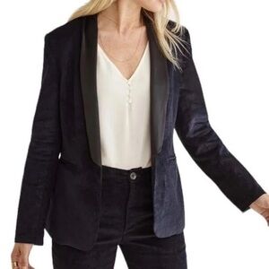 Amour Vert Dark Navy Tailored Corduroy Blazer NWT Black Silk Trim Made USA Small